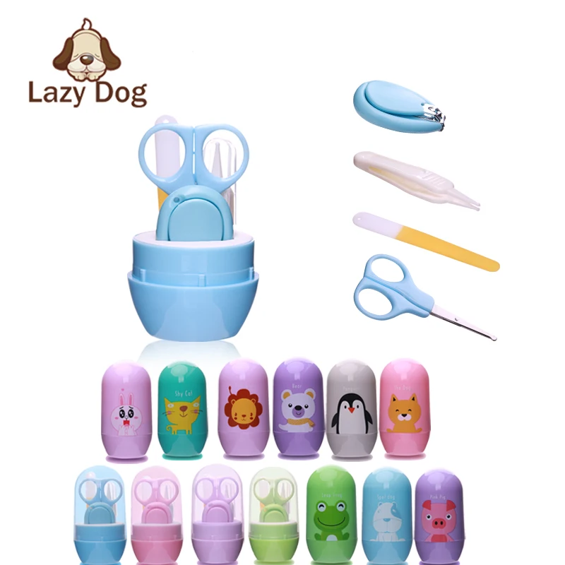 4Pc Baby Nail Care Set Scissors+Nail Clipper+Tweezer+Nail File Infant Manicure Pedicure Cutter Cartoon Animal Storage kids |