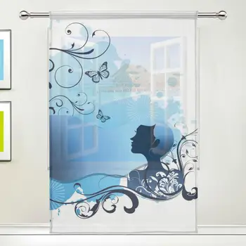 

[HT!]DIY W55xL78 Inch/W55xL84 InchWindow Curtain Panel,Blue Butterfly Polyester Fabric Sheer Clear Door Curtains For Party