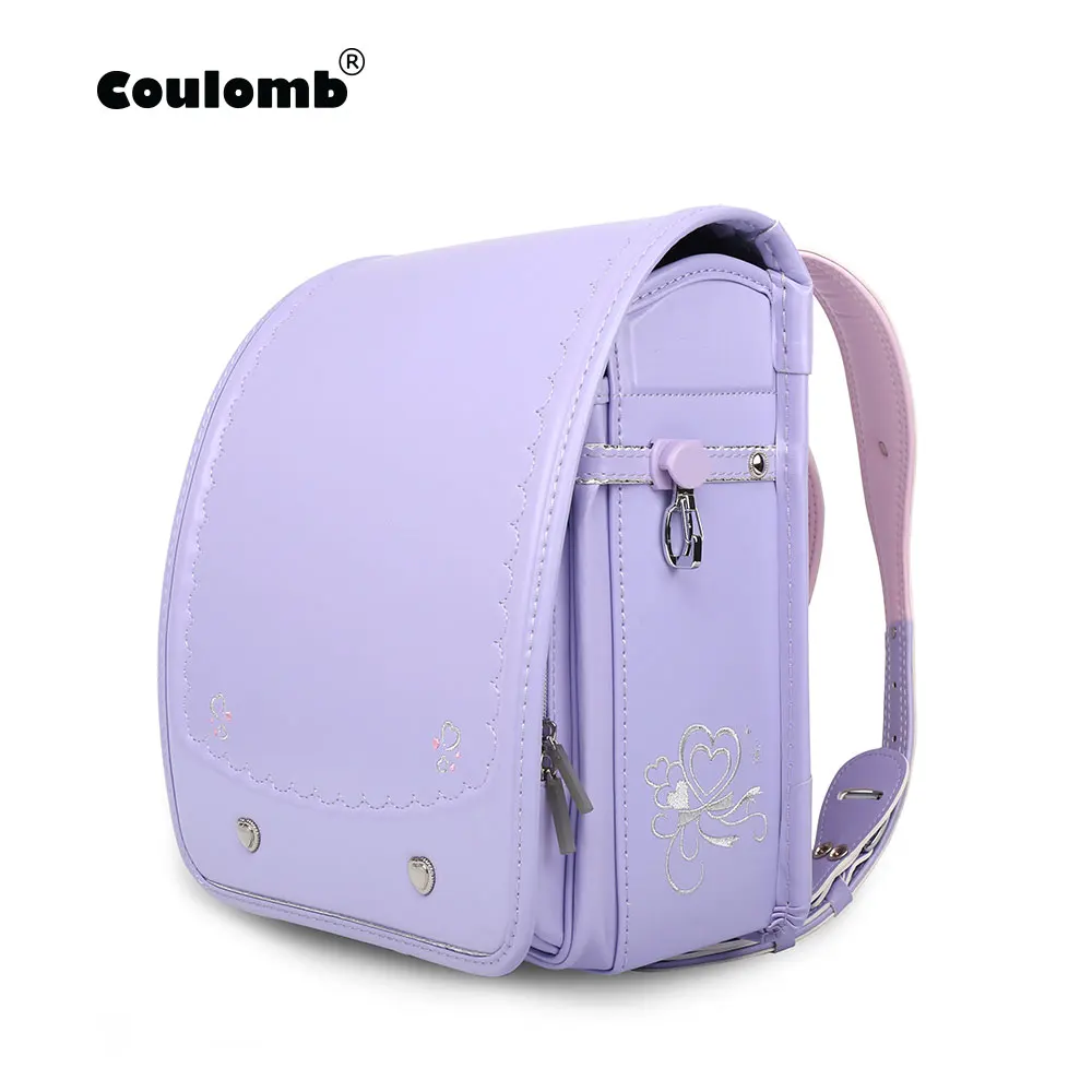 

Coulomb Randoseru Kids Back Pack Girl PU Hasp Purple Reflective Child Book Bag Orthopedic Japan Baby's School Bag Childen Gift
