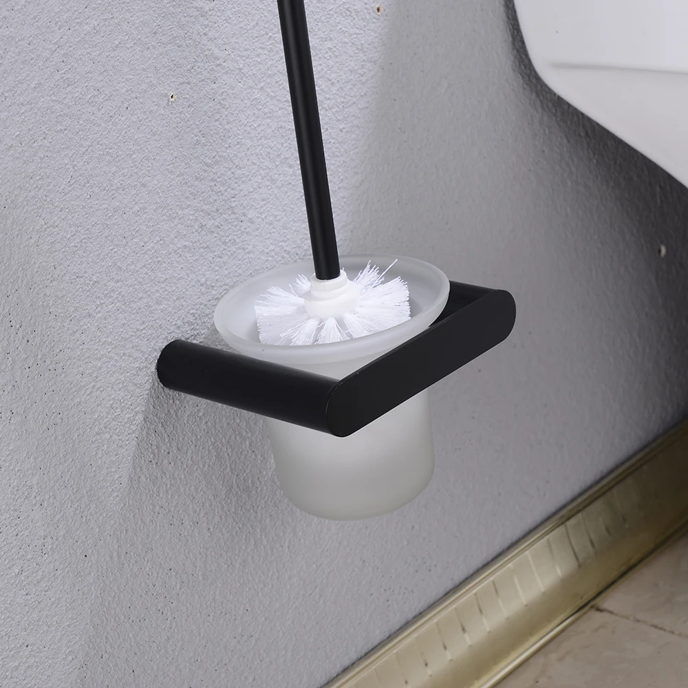 SUS 304 матовая черная ванная комната обработанная стеклянная чашка Чистящая Щетка для туалета держатель наборы