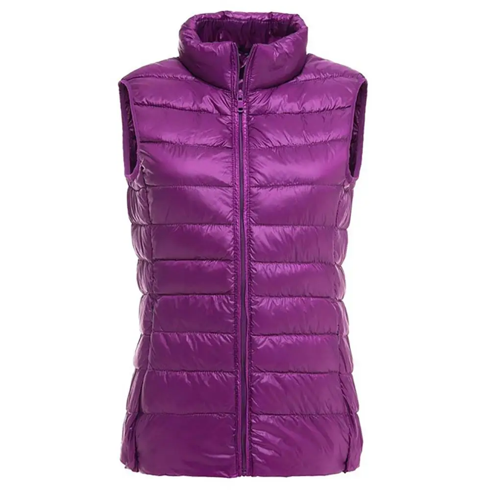Женская куртка без рукавов, брендовый ультра-светильник, жилет на белом утином пуху, женский тонкий жилет, женский ветрозащитный теплый жилет - Цвет: Purple