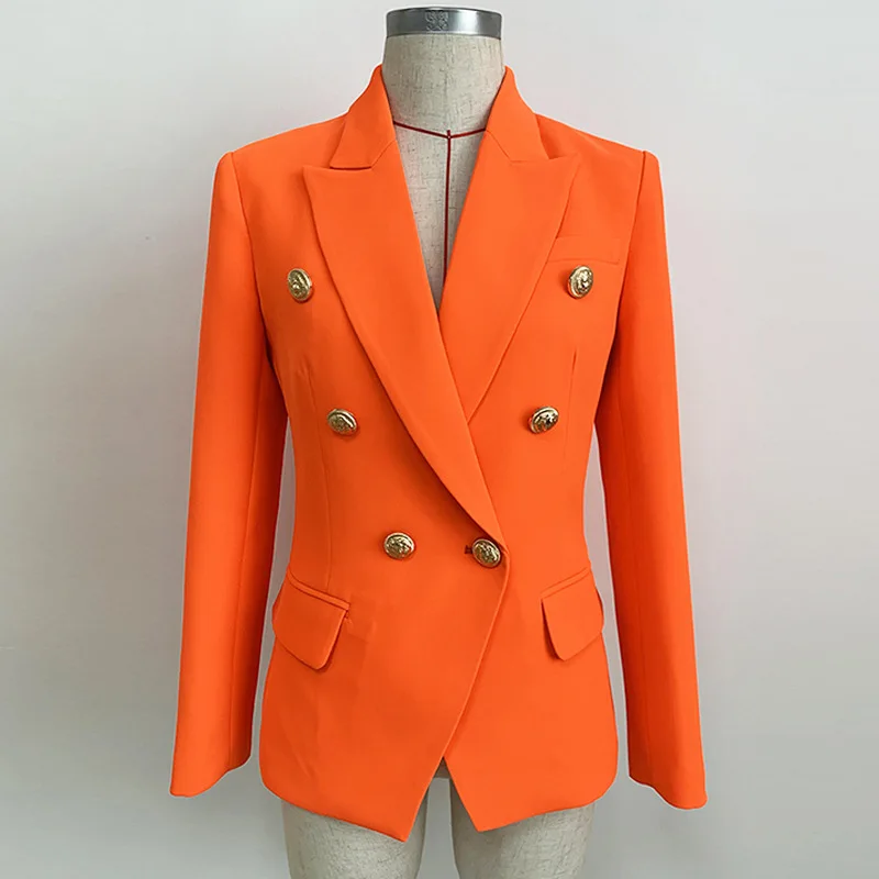 

New Arrival Fall 2019 Lion Head Metal Buckle Double-breasted Orange Slim Jacket Women's Jacket 190623WG01