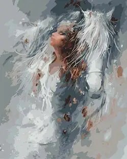 MaHuaf-W919 The Girl and the White Horse Set for coloring by numbers art animal pictures for living room home decor 