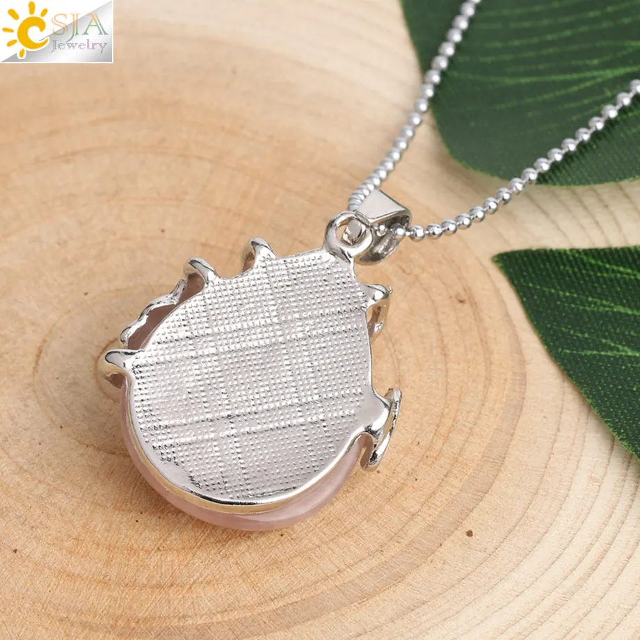 CSJA Water Drop Natural Stone Pendant Pink Quartz Purple Crystal Tiger Eye Butterfly Flower Pendants Necklace for Women Men G082