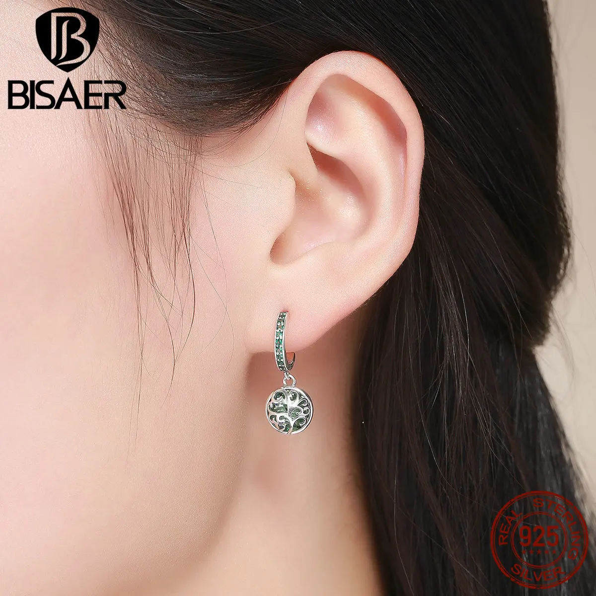 

2019 Brand New 100% 925 Sterling Silver Spring Green Tree of Life Hanging Drop Earrings for Women Sterling Silver Jewelry Brinco