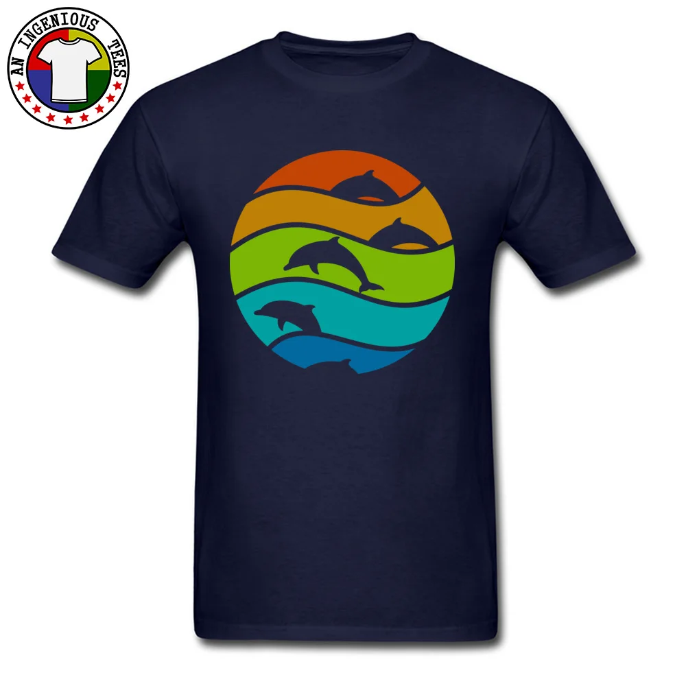 Mens Dominant Printed On Tees O-Neck Fall Cotton Fabric Top T-shirts Slim Fit Short Sleeve dolphin art Top T-shirts dolphin art navy