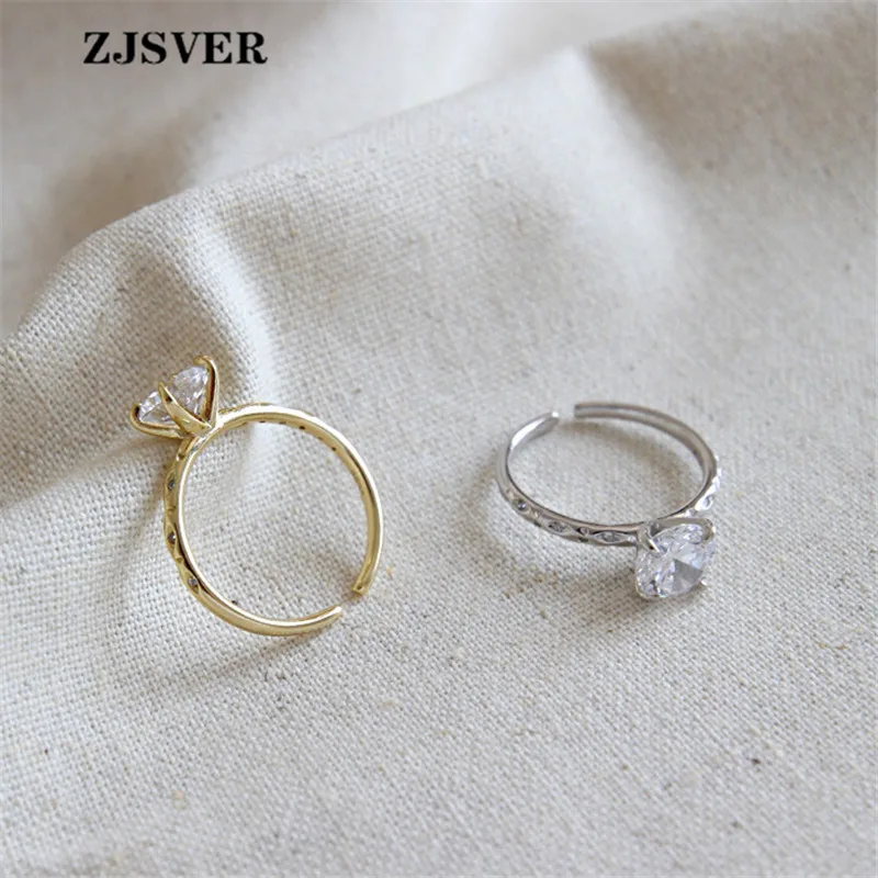 

ZJSVER 925 Sterling Silver Gold Color Jewelry Ring Four-claw Setting Round Zircon Ring For Lovers Anniversary Or Engagement Gift