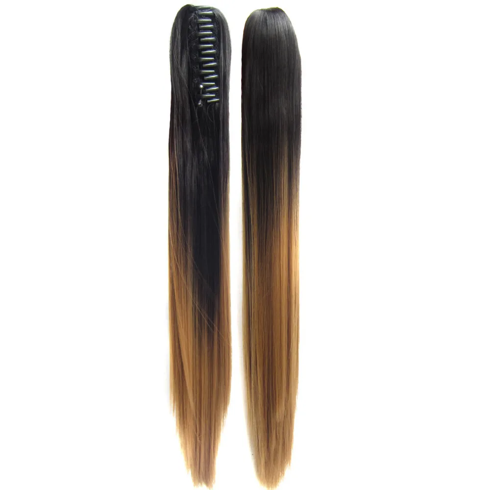 DELICE Long Straight Claw Ponytails Ombre Color Heat Resistant Synthetic Hair Pony Tails Extensions For Women