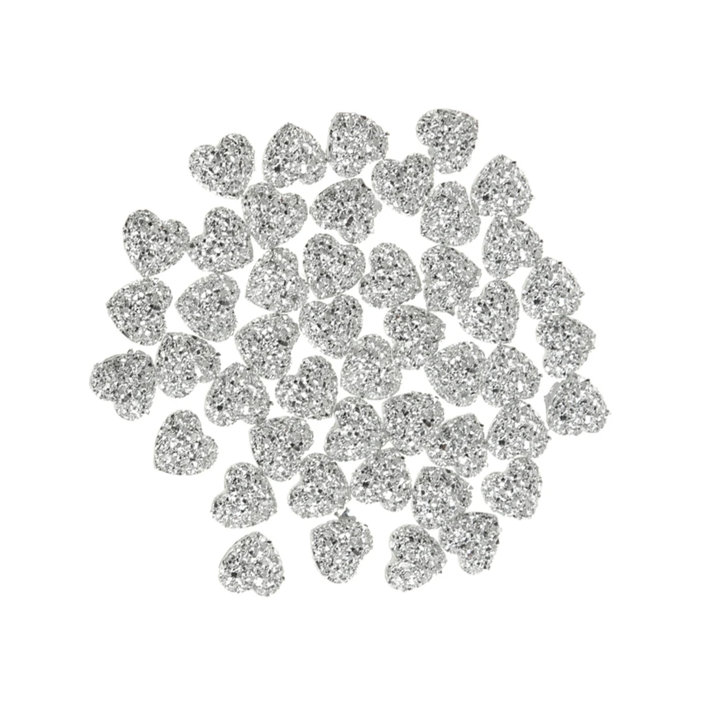 50pcs Silver Resin Rhinestone Heart Flatback Embellishments for Scrapbooking DIY Crafts Accessories 