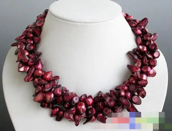 

song voge gem nanJ2269 4row baroque wine Freshwater cultured pearl NECKLACE