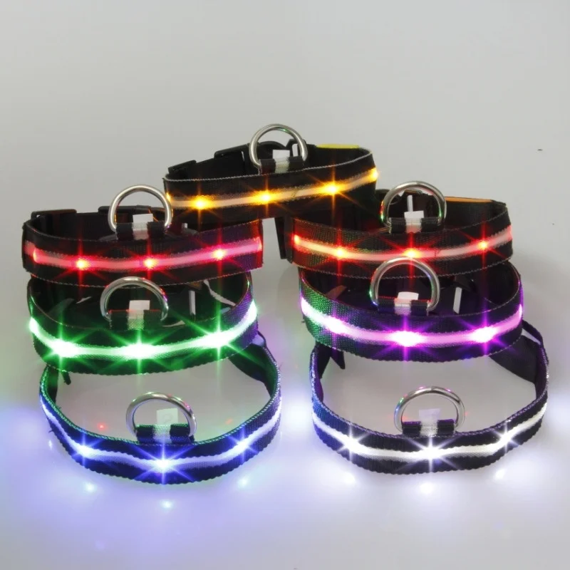 

Dog Collar glowing In Dark Fashion Colorful LED Nylon Lighting Safety LED Pet Collar Wide Luminous Pet Products Quality 4 Sizes