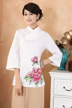 

Chinese National Tops Women Cotton Linen Blouse Summer T-Shirt Size: S to 3XL