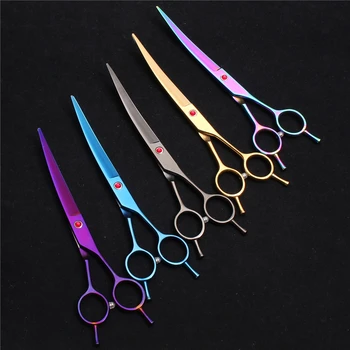 

8 inch 21cm Japan 440C Customize Logo Professional Pets Hairdressing Shears Scissors For Dog Grooming UP Curved Cutting Shears