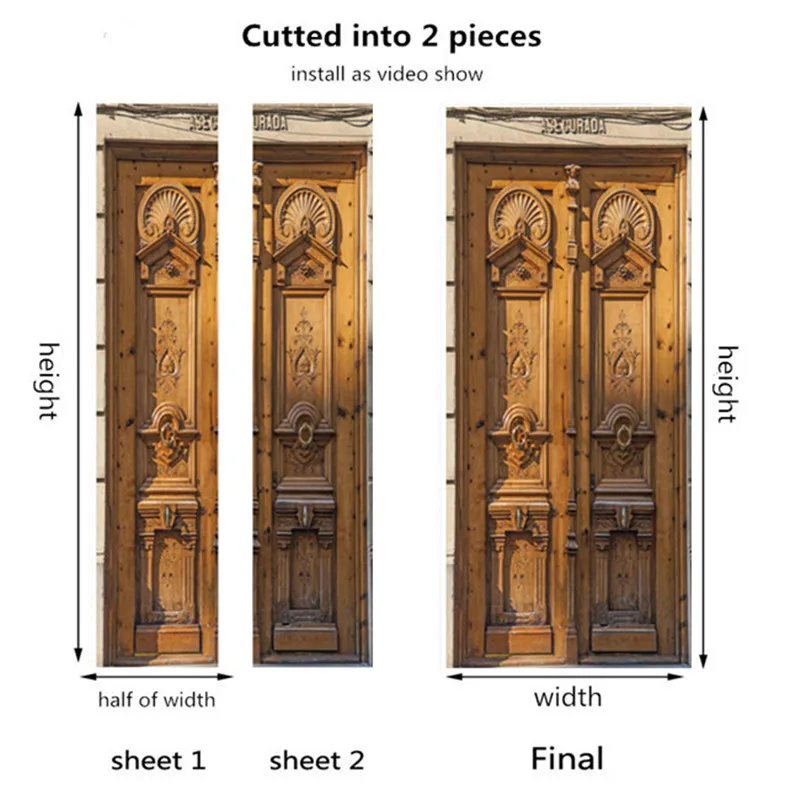 Наклейки на двери,, стиль, узор, обои на дверь для гостиной, спальни, коридора, самоклеющиеся, сделай сам, домашний декор, фреска - Цвет: 011-cutted into 2pcs
