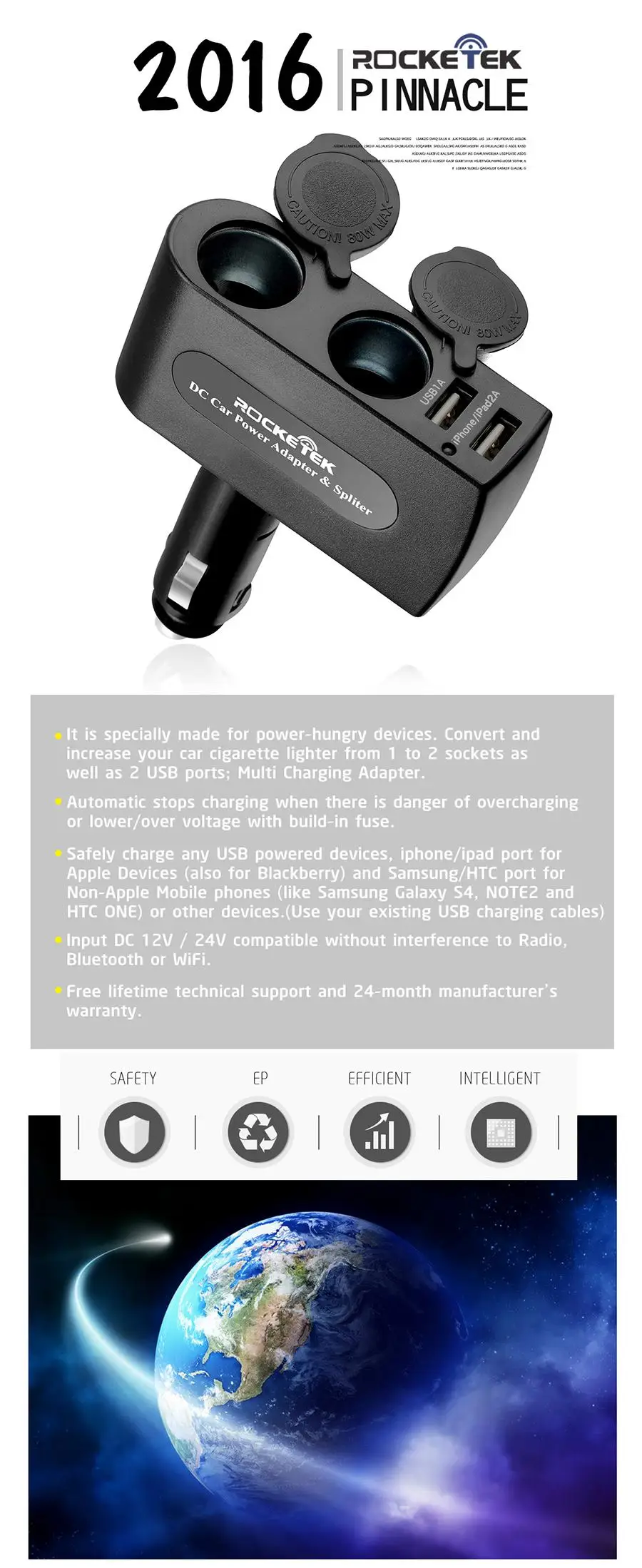 Автомобильное зарядное устройство Rocketek multi usb smart IC 2 USB 3.1A 2 гнезда прикуривателя аксессуары для телефона samsung Автомобильное зарядное устройство