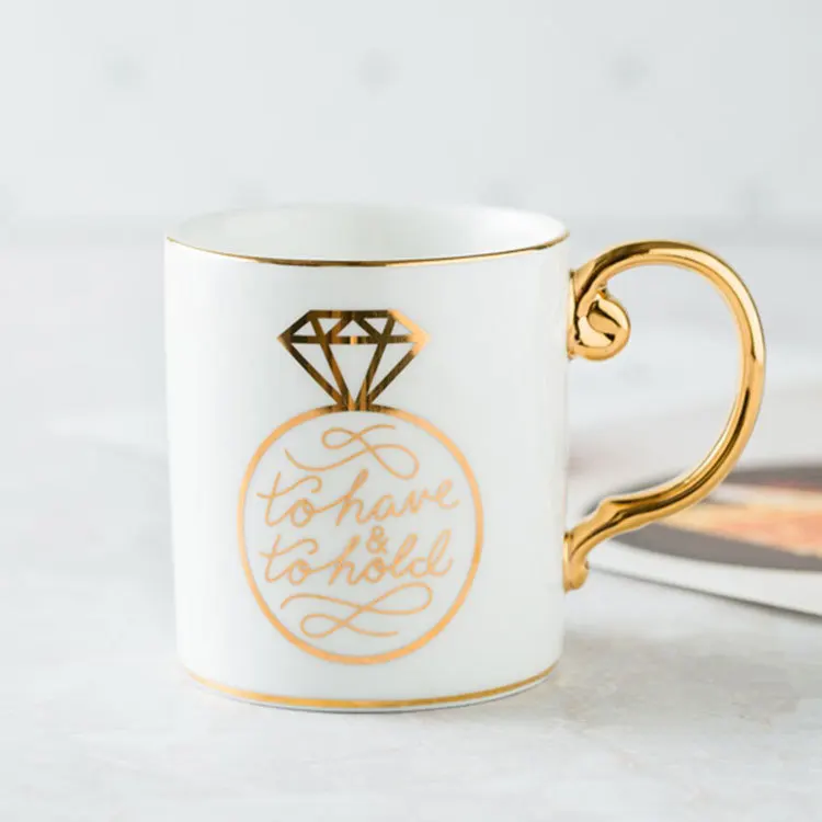 Роскошная золотая его красавица и чудовище мистер и миссис алмазная фарфоровая кофейная кружка чай молоко керамические чашки и кружки свадебный подарок - Цвет: Diamond
