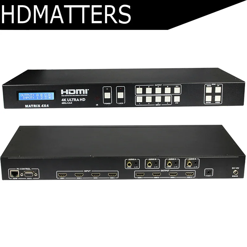 Hdmatters HDMI 2,0 матрица 4х4 с коаксиальный аудио Aux HDCP 2,2 4 K 60 HZ RS232 EDID ИК