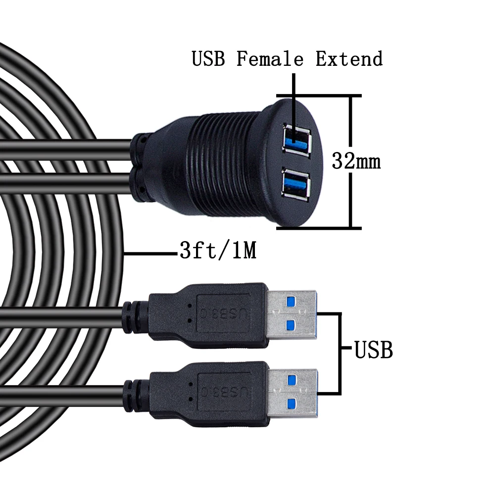Удлинительный кабель KWOKKER с двумя USB разъемами 1 м крепление на приборную панель 2