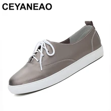 Ceyaneao Four Seasons для отдыха Пояса из натуральной кожи Вышивание скейт Обувь женская обувь на плоской подошве Балетные костюмы на шнуровке в сдержанном стиле Для женщин туфли на плоской подошве