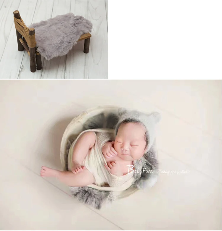 Cobertor de Pele do Falso Newborn Fotografia Adereços Bebê Foto Sessão Backdrops Posando Cesta Enchimento Acessórios 3 Mamãe e Bebê