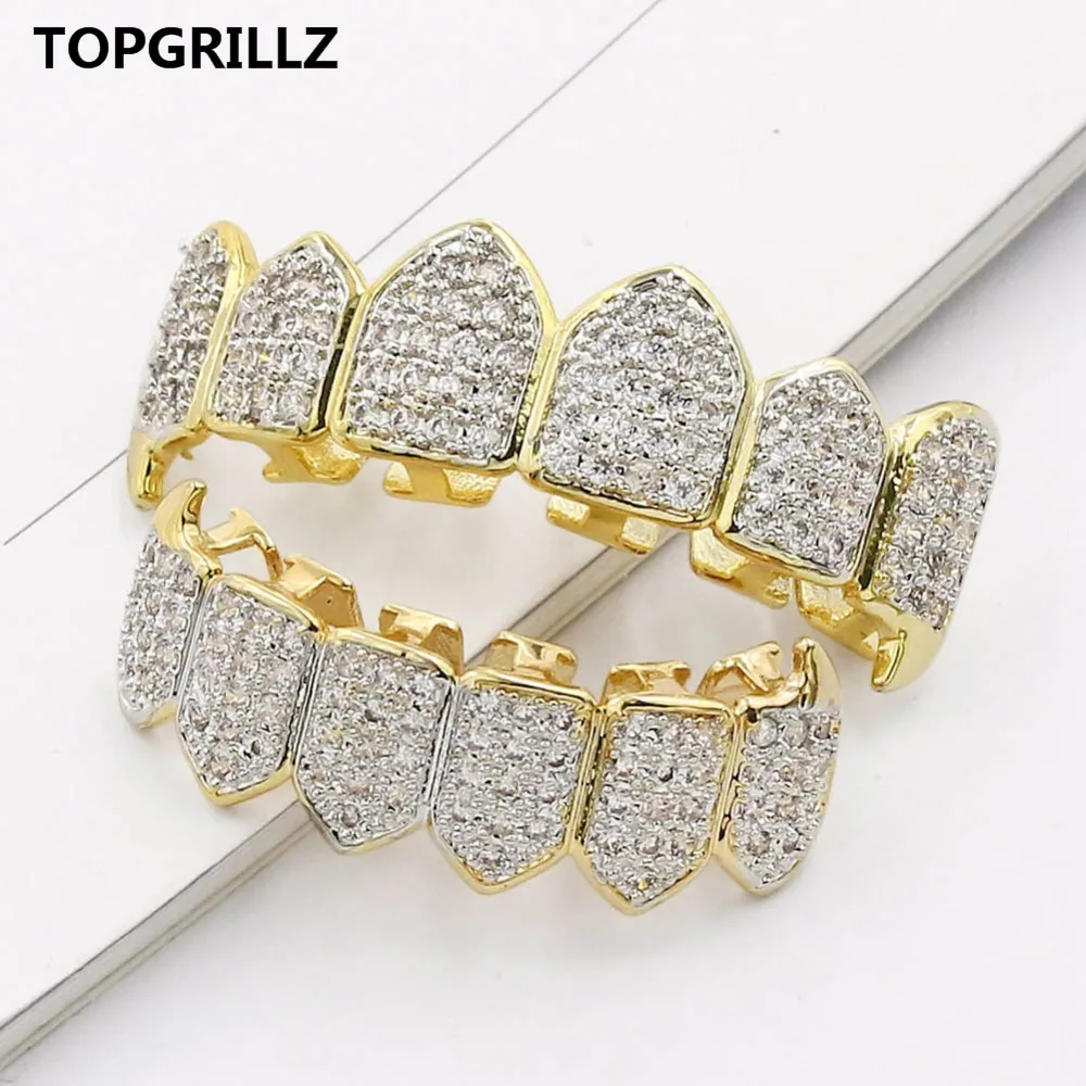 TOPGRILLZ хип-хоп GRILLZ Iced Out AAA циркон Клык Рот зубы Grillz шапки Топ и низ гриль набор для мужчин и женщин вампир грили