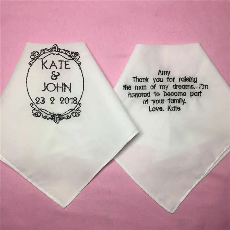 

1 Set/ 2pcs Wedding Handkerchiefs for Parents, Embroidered Wedding Hankies for Mother and Father, Personalized Wedding Gift