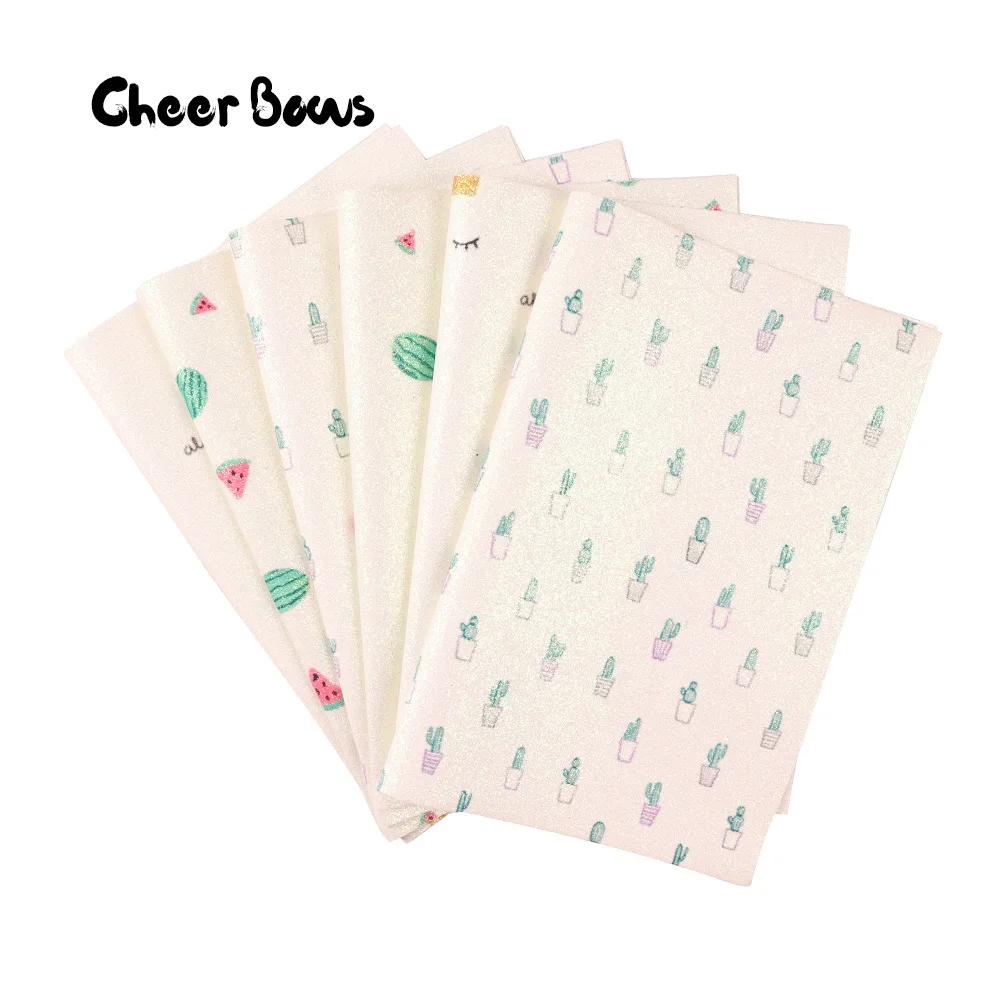 

22*30cm Glitter Ribbons Cartoon Light Color Watermelon Cactus Printed Sewing Clothing Matirial Glitter Fabrics