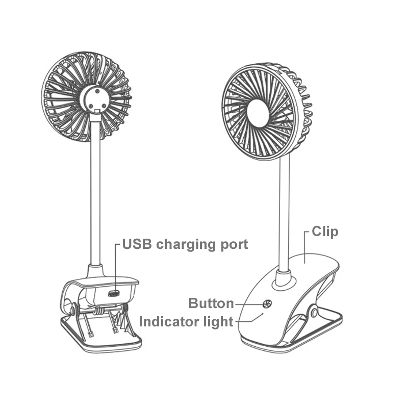 USB Перезаряжаемый Настольный/настольный вентилятор, мини портативный вентилятор с зажимом, вращающийся на 360 градусов Вентилятор для детской коляски, вентилятор-холодильник