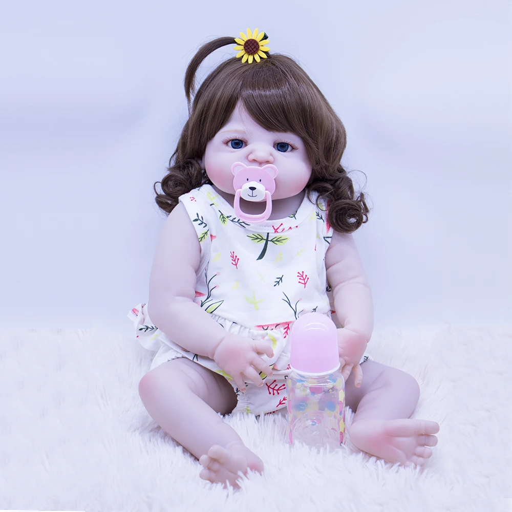 

55CM Reborn Baby girl Dolls Micro-rolled hair Babies Doll Full silicone So beautiful real touch play house DIY bonecas bebe