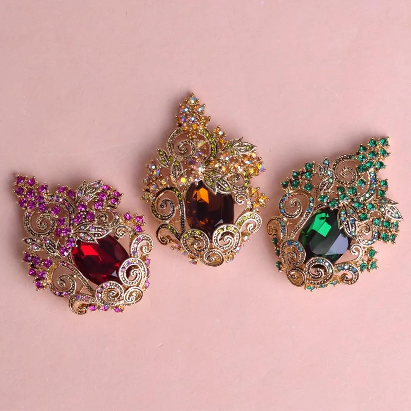Funmor большая Винтажная брошь в стиле ретро зеленого цвета с кристаллами свадебная