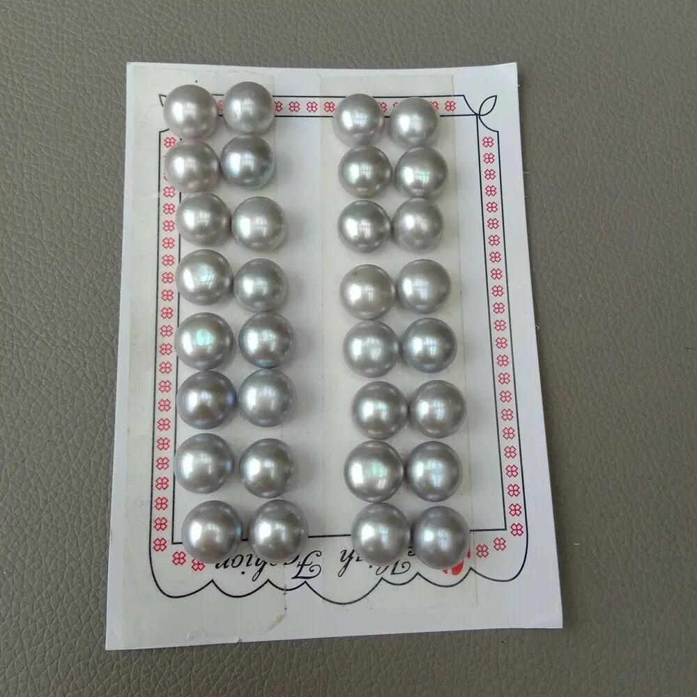

16 Pairs FRESHWATER Cultured Gray PEARL HALF DRILLED Semi Round 11.5-12mm