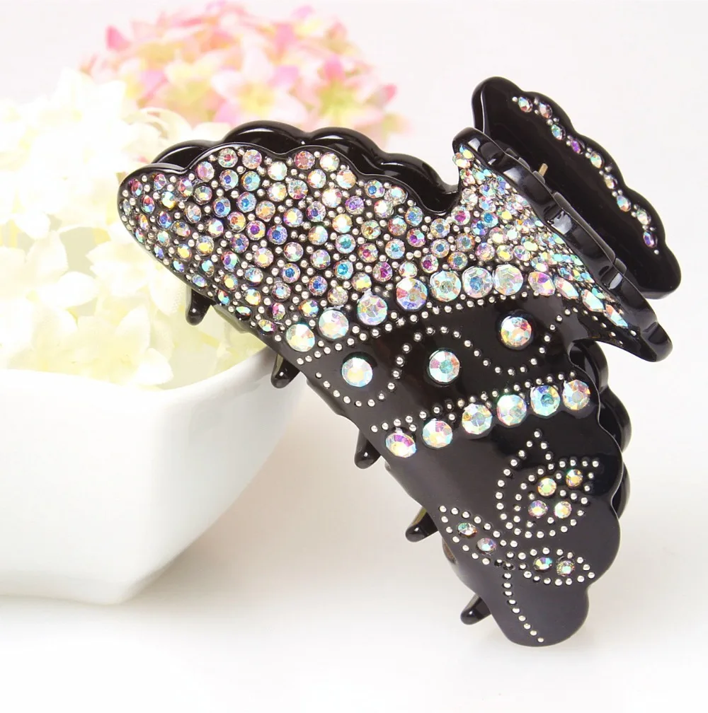 

Exquisite Moon AB White Rhinestone Hair Claw Acrylic Hair Rhinestone Clip Head Jewelry Hair Accesories for Women AA43