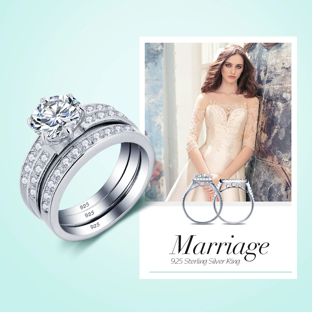 Party Accessories Luxurious Ring Bridal Sets 925 Sterling Silver White Cubic Zirconia Rings For Women New (JewelOra RI101620)