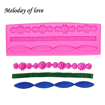 

Long strip flowers lace pattern mold chocolate wedding DIY pearl fondant baking cake decorating tools silicone mold T0003