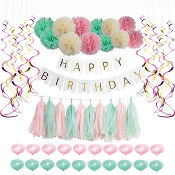 

Birthday party decoration supplies paper flower ball paper tassel spiral ornaments pull flag adult kids birthday party DIY