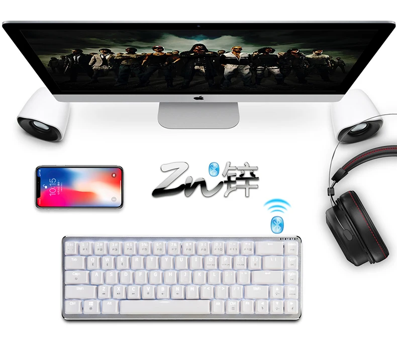 New Arrival Ajazz Zinic teclado wireless keyboard aluminum plate 68 keys white backlit dual-mode bluetooth gaming keyboard cherry switch (13)