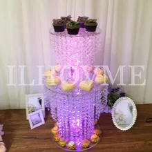 Luxurious Crystal Bead Chain Acrylic Cake Stand Wedding Cake Stand With Light Line(No AA Battery) Wedding Centerpiece Display