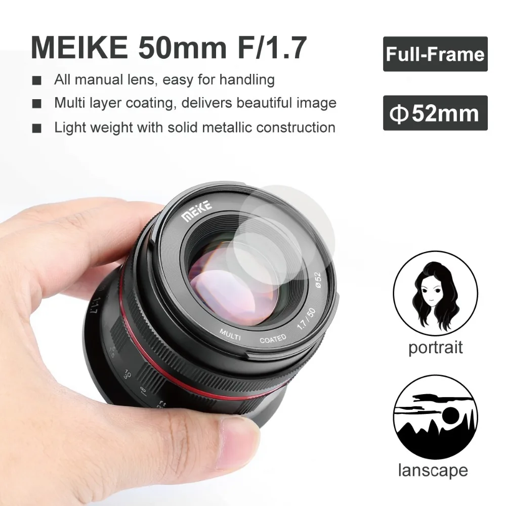 Meike 50 мм f/1,7 объектив с большой апертурой ручной фокусировки для Nikon z-крепление беззеркальных камер Z6 Z7 с полной рамкой