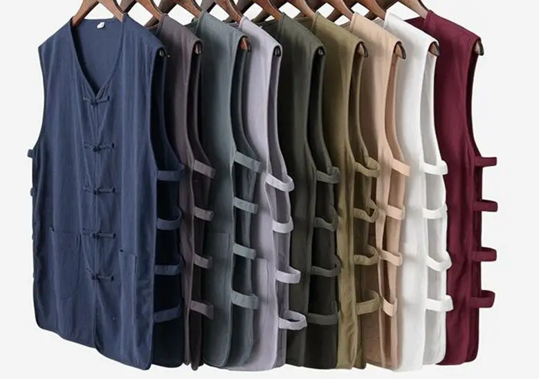 

10color green/blue/red/white Summer male cotton&linen vest sleeveless kung fu outfit martial arts shirts tang suits