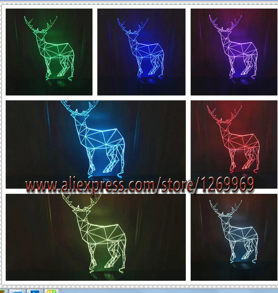 free shipping Christmas gift deer 3D Elk lamp home decoration night light 7 color change LED