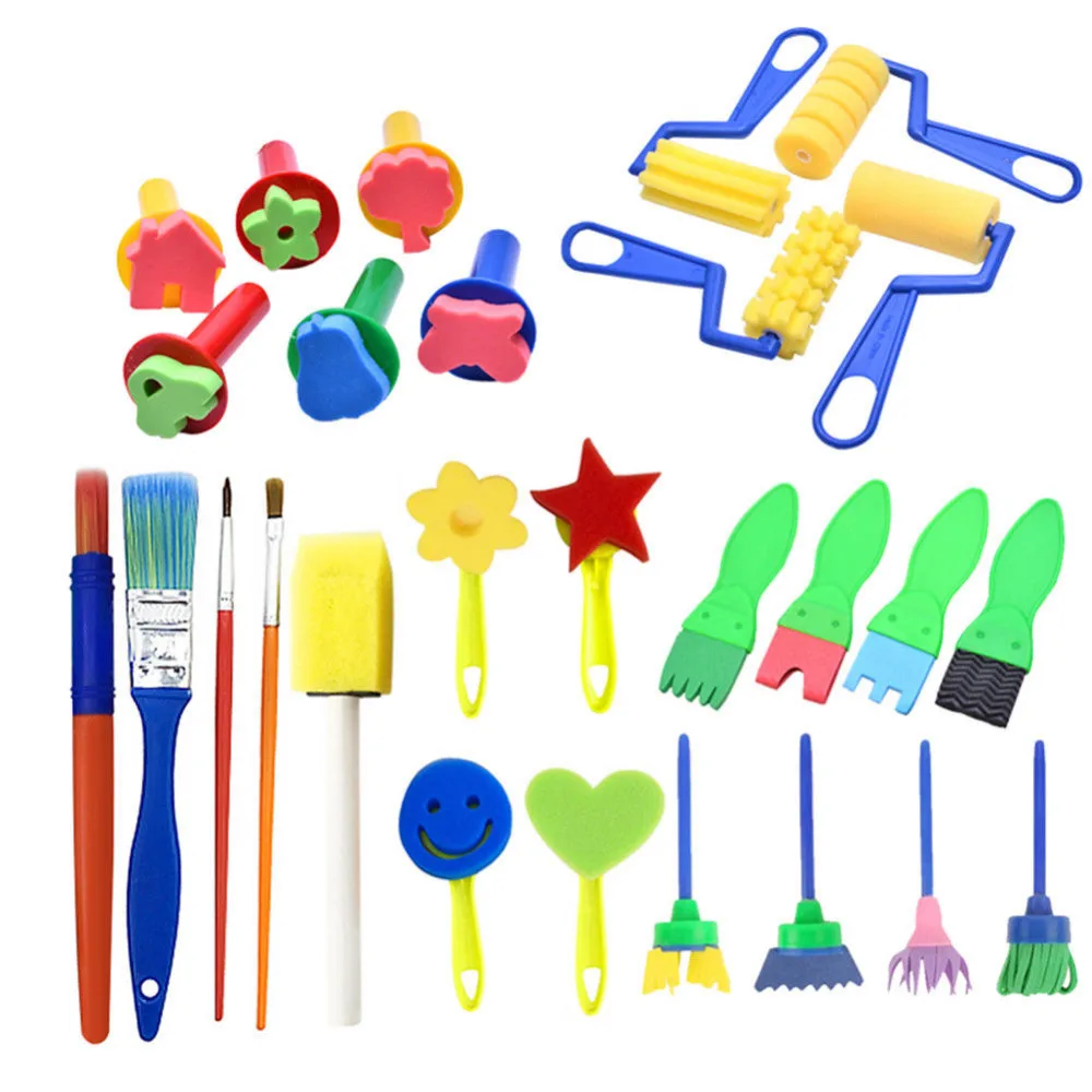 

27pcs /Set DIY Painting Tools Stamps Toys Flower Stamp Sponge Brush Set Art Supplies For Kids Christmas Gifts