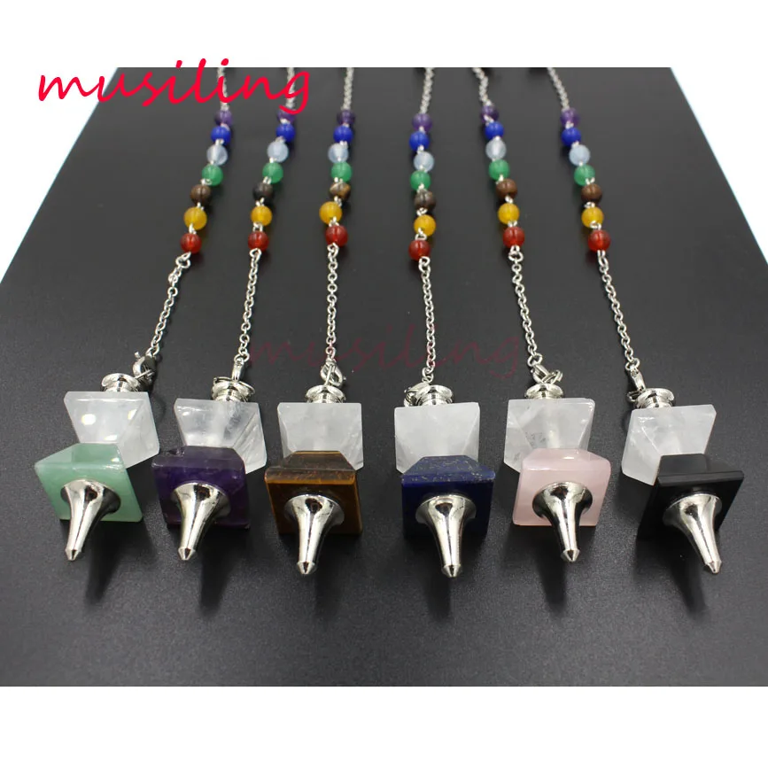 

Double Tower Pendants 7 Chakra Stone Reiki Pendulum Natural Stone Charms Healing Amulet Europe Fashion Mens Jewelry 1Pcs