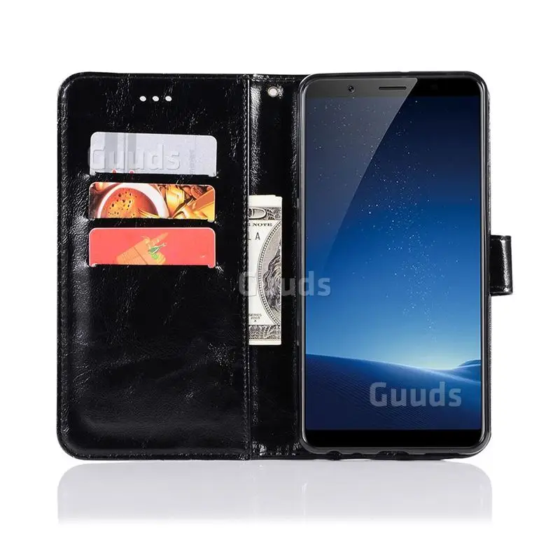 Luxury Retro Leather Wallet Case for Vivo X20 Plus - Black
