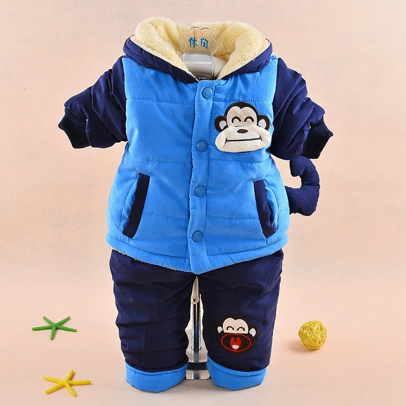 

New 2017 Baby boys winter clothing suit set warm down jacket+pants long sleeve coat cute cartoon infant toddler