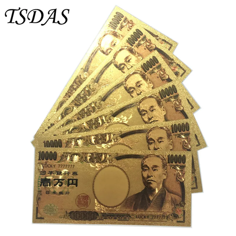 

10Pcs/lot Lucky 7777777 Japan Gold Banknote Gold Plated 10.000 Yen Kutaishi OLD Gold Banknote Free Shipping