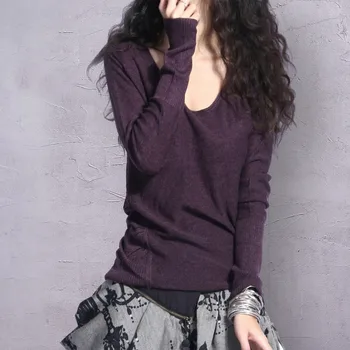 

ARTKA Women's Autumn Retro Vintage Slim Fit All-match Wide Scoop Neck Soft Skin-friendly Wool Pullover Sweater B04100