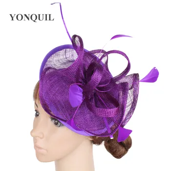 

Purple sinamay FASCINATOR dances races wedding hair accessories high quality linen gril Party HAT costume flower hair Hat SYF272