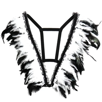 

White Angel Feather Bra Body Harness Tops Shawl cape Feather Gothic Gypsy Feather Wedding Wing Festival Rave Wear for Women