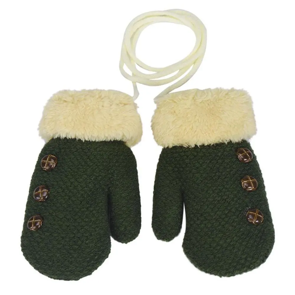 Зимние вязаные перчатки для маленьких мальчиков и девочек, хлопковые детские варежки с длинными пальцами, теплые перчатки из акриловых волокон, Детские однотонные варежки - Цвет: green
