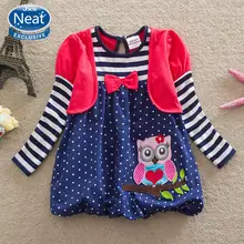 NEAT new wholesale 2016 baby&kids autumn long-sleeved cotton embroidered bow baby girl clothes dress kids clothes dresses LG006#